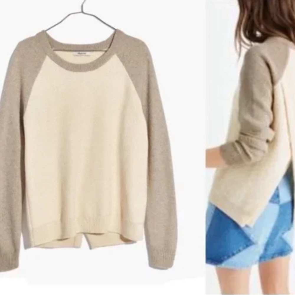 Madewell - women’s Province cross - back crew neck Sweater cream / taupe size L‎
